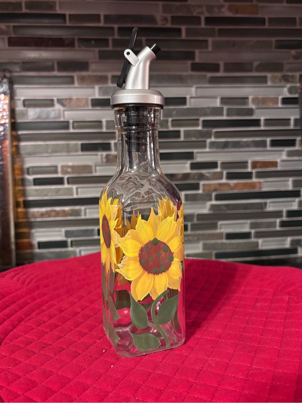 Hand-Painted Sunflower Glass Oil Dispenser
